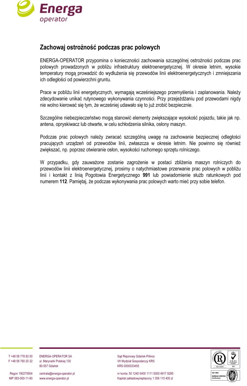 Komunikat prace polowe