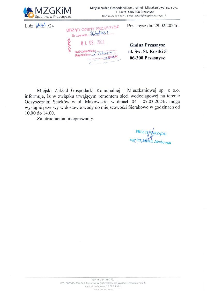 przerwa w dostawie wody 04_07 marzec 2024