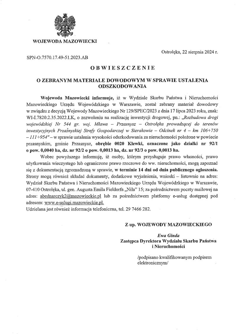 Obwieszczenie Wojewody Mazowieckiego z 22 08 2024