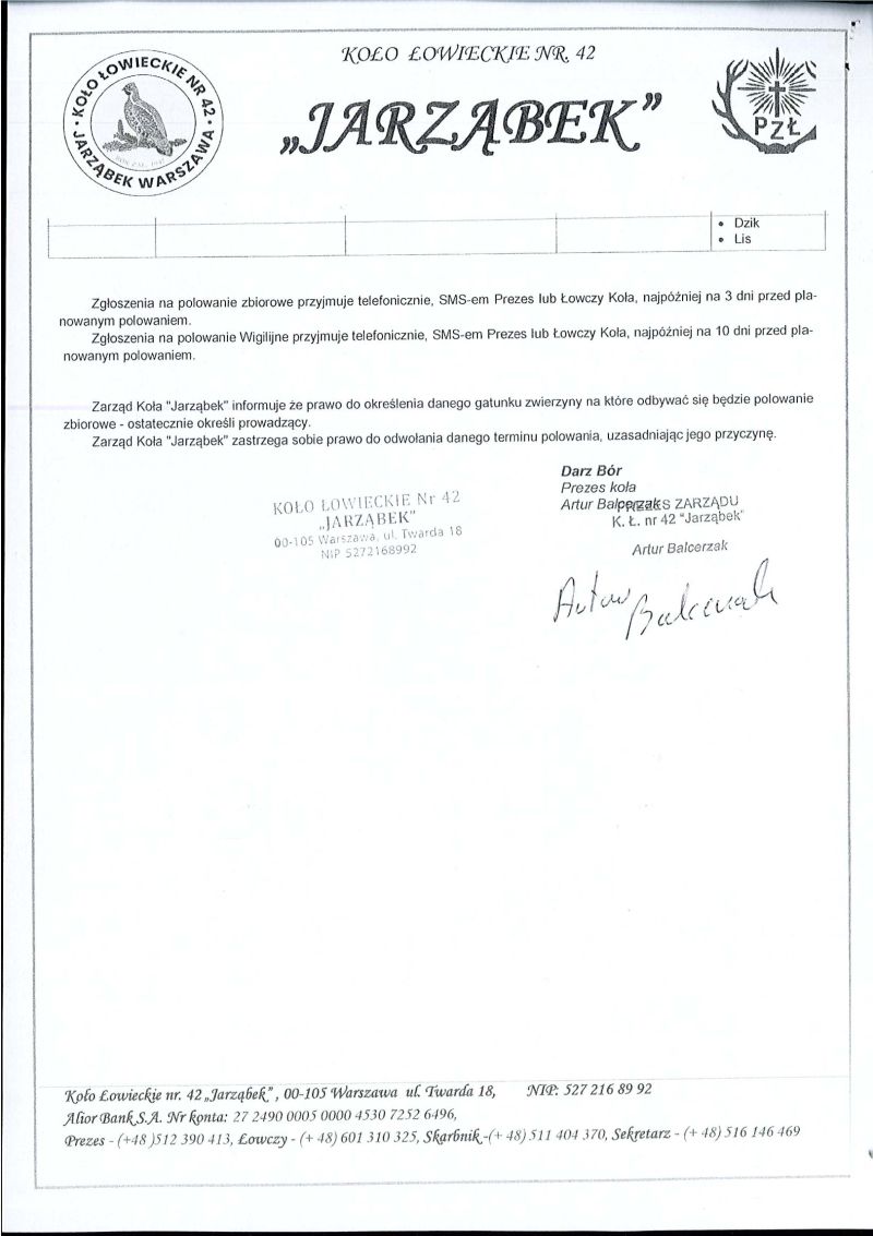 Plan polowań KŁ Jarząbek-3