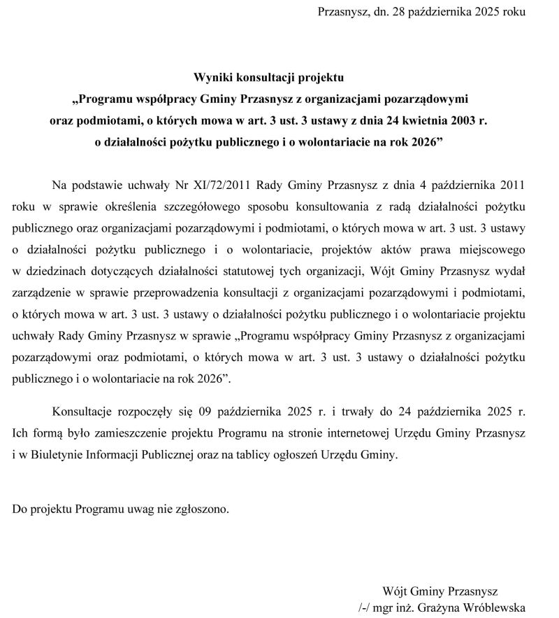 Wyniki konsultacji projektu na 2026